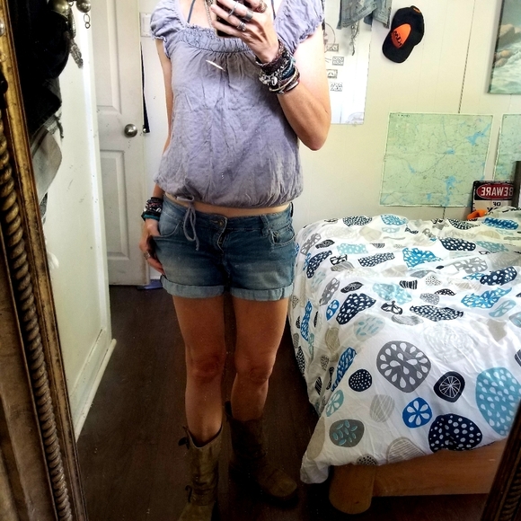 Top, cotton, balloon sleeves, grey - Picture 1 of 5